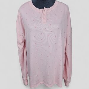 LOFT | Soft Girl Pastel Pink Cozy Coquette Long Sleeve Henley Pajama Top | XXL